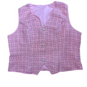 Pink Tweed Women’s Sleeveless Vest Pearl Button Size 2XL